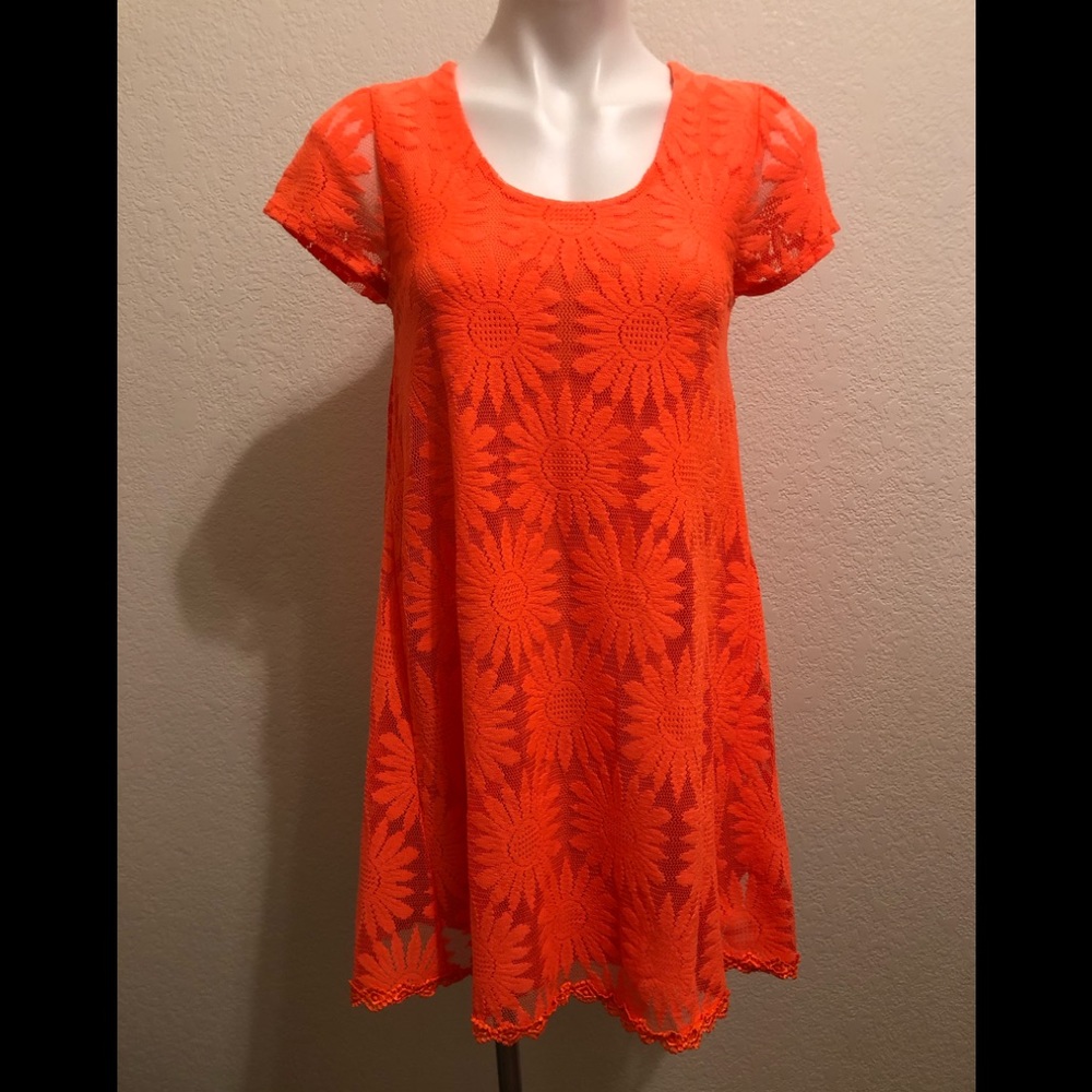 EUC Kimchi Blue A-Line Lace Lined Orange Dress Sm